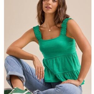 Altar'd State Green Ruffled Tiered Tank Top